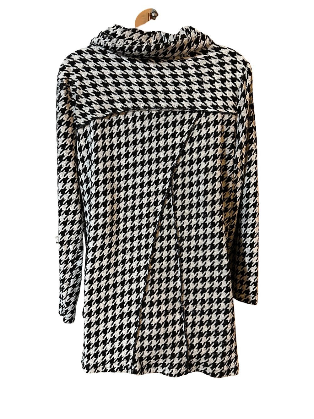 Violet Ruby XL Houndstooth Cowl Neck Tunic Asymmetrical Hem Top Pockets - Picture 2 of 7